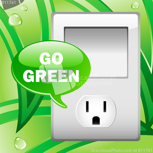 Image of Go Green Electric Outlet with leaves background. 