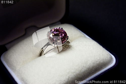 Image of finger ring with a pink gemstone
