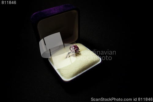Image of finger ring with a pink gemstone