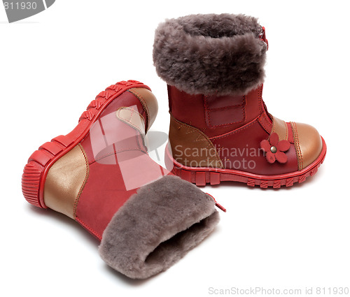 Image of Red baby boots with fur