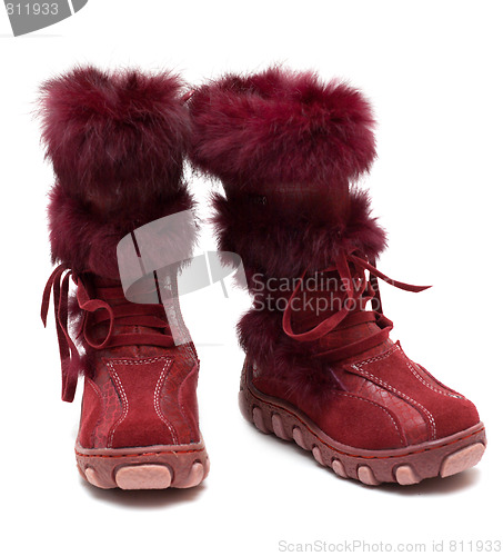 Image of Crimson suede baby boots with fur