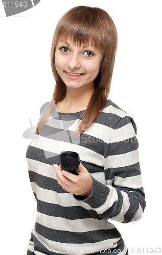Image of Beautiful girl with telephone in hand