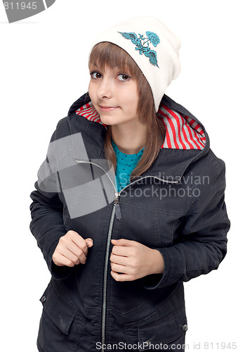 Image of Beautiful girl in light hat with pattern