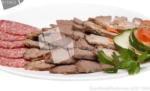 Image of Smoked meat and sausage on plate