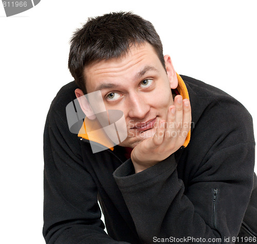 Image of Young beautiful man in black sweater