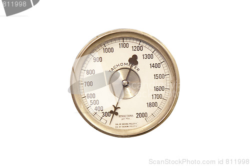 Image of old tachometer isolated on white