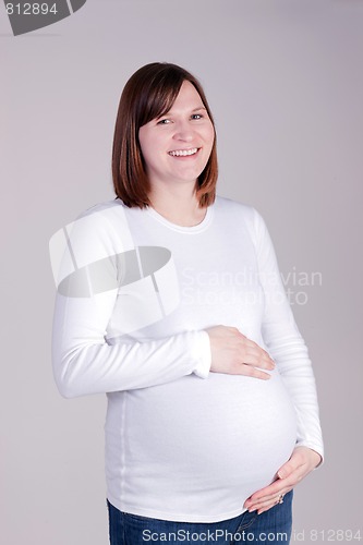 Image of Happy Pregnant Mommy On Gray