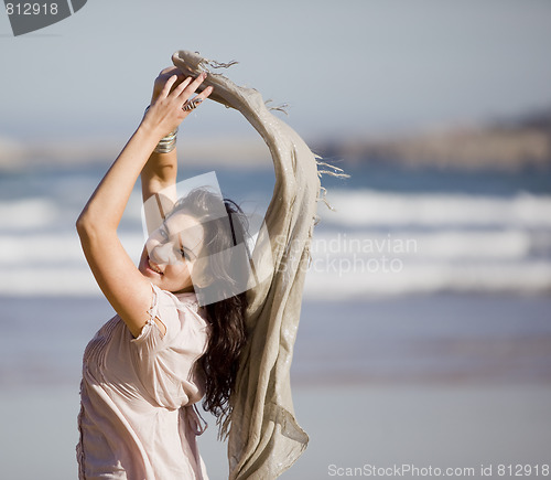 Image of young pretty girl beach