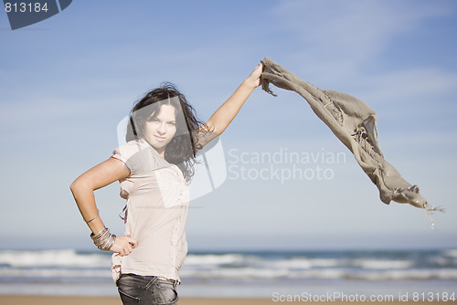 Image of young pretty girl beach