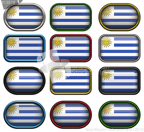 Image of twelve buttons of the Flag of Uruguay