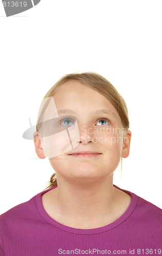 Image of girl looking at white copyspace