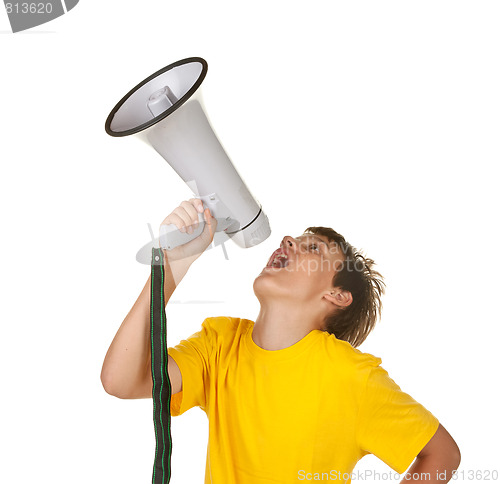 Image of boy with megaphone on white