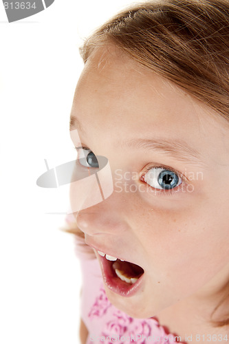 Image of amusing portrait on a young girl on white
