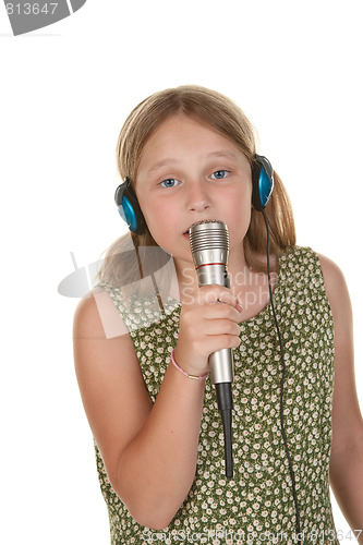 Image of young girl singing isolated on white