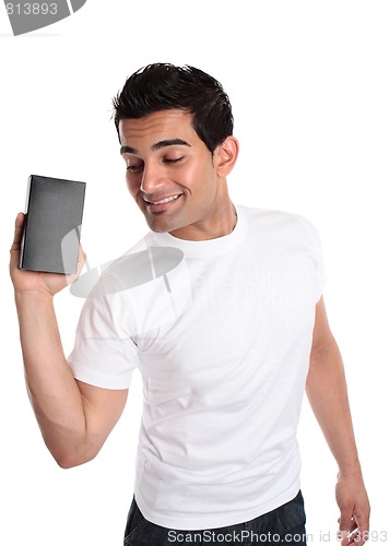 Image of Man promoting selling a boxed product