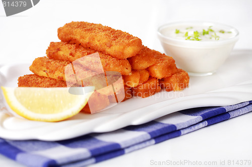 Image of Healthy fried fish sticks with remoulade