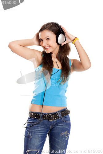 Image of Young girl listen music