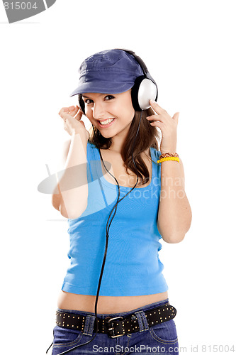 Image of Young girl listen music