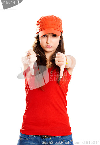 Image of Young girl with thumbs down