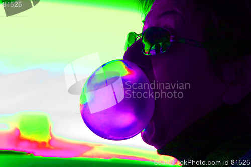 Image of Abstract Woman Blowing Bubbles with a Bubble Gum