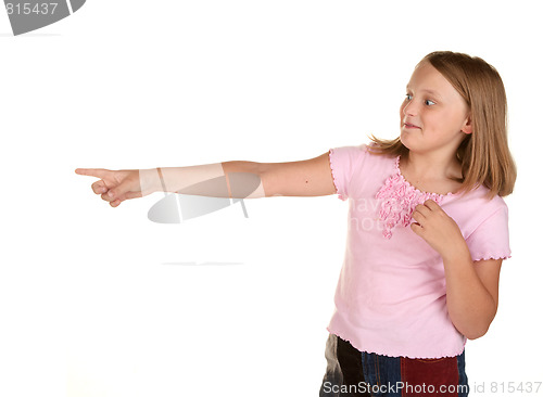Image of what is that young pointing on white