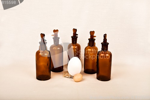 Image of Easter eggs and rooster bottles