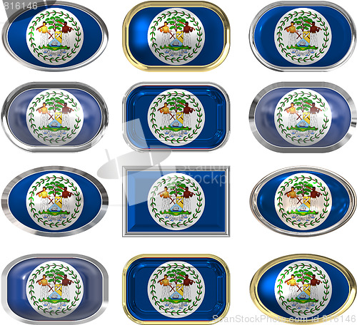 Image of twelve buttons of the Flag of Belize