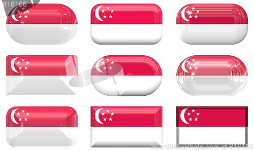 Image of nine glass buttons of the Flag of Singapore