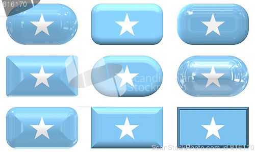 Image of nine glass buttons of the Flag of Somalia