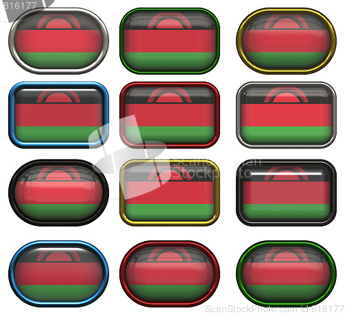 Image of twelve buttons of the Flag of Malawi