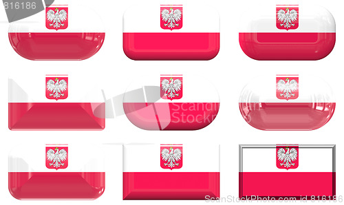 Image of nine glass buttons of the Flag of Poland