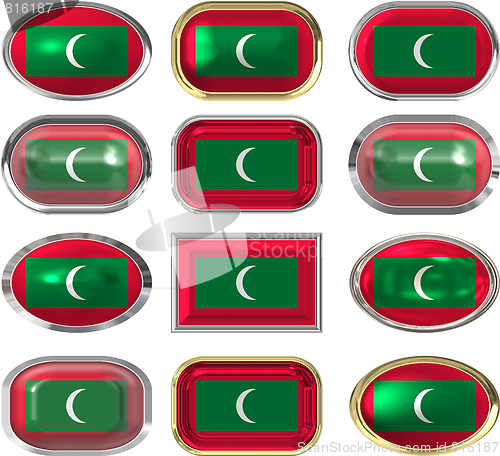 Image of twelve buttons of the Flag of Maldives