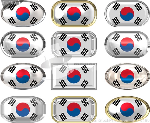 Image of 12 buttons of the Flag of South Korea