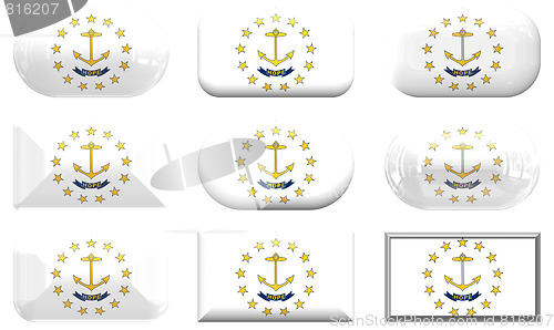 Image of nine glass buttons of the Flag of Rhode Island