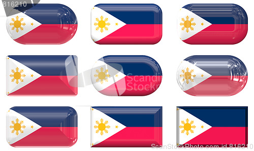 Image of nine glass buttons of the Flag of Philippines