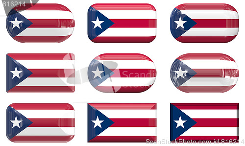 Image of nine glass buttons of the Flag of Puerto Rico