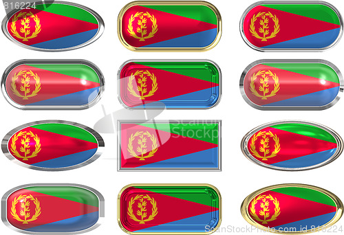 Image of twelve buttons of the Flag of Entrea