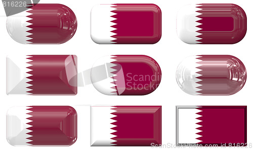 Image of nine glass buttons of the Flag of Qatar