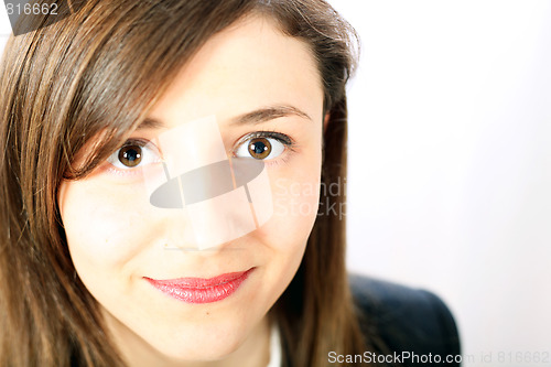 Image of Portrait of a young woman with red lips - Close-up