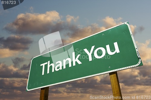 Image of Thank You Green Road Sign Over Clouds