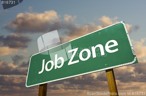 Image of Job Zone Green Road Sign Over Clouds