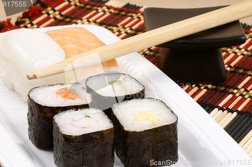 Image of Sushi and chopsticks