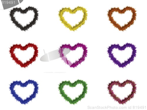 Image of 9 hearts with different colors
