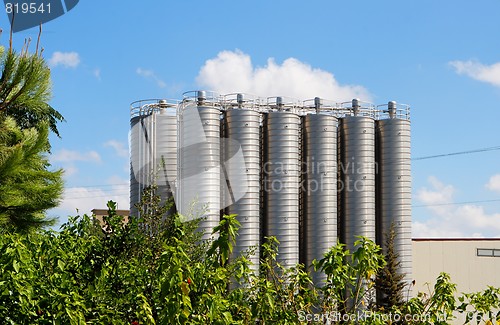 Image of Twelve tower silos on chemical plant