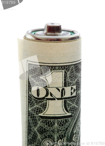 Image of Battery wrapped in a dollar bill
