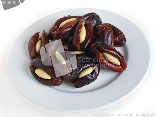 Image of Almond stuffed dates on a plate