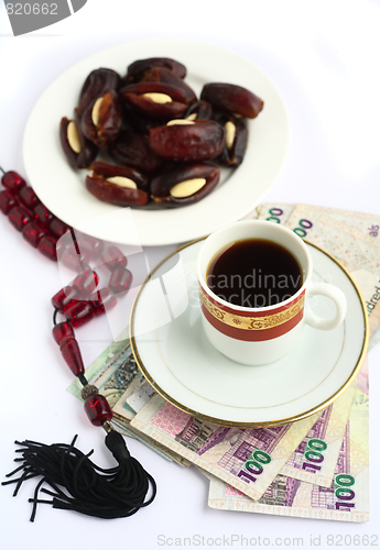 Image of Coffee dates worry beads arab money