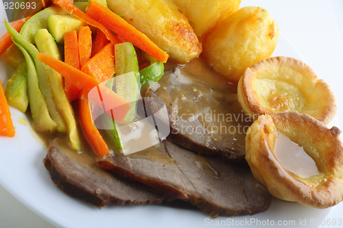 Image of Roast beef, yorkshires and veg