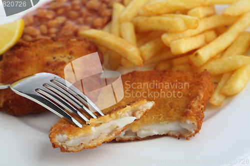 Image of Breaded fish on a fork