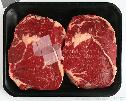 Image of Two steaks on tray